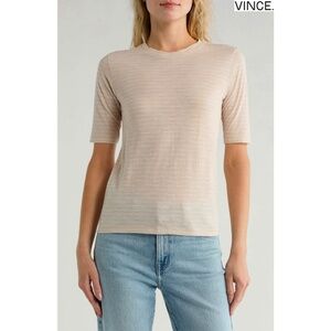 VINCE NWT ESSENTIAL ELBOW SLEEVE PIMA COTTON LIGHT OAT COMBO T-SHIRT. SIZE S